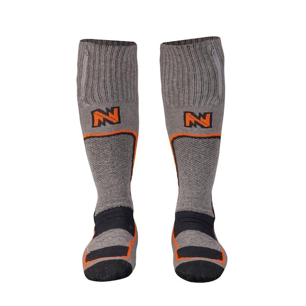 MOBILE WARMING Men's Large Dark Grey Premium 2.0 Merino Heated Socks with  Two 3.7-Volt Lithium Ion Batteries and USB Charging Cable MWMS07010421 -  The Home Depot