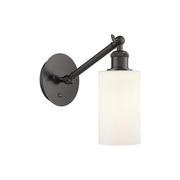 Innovations Clymer 1-Light Oil Rubbed Bronze, Matte White Wall Sconce with White Glass Shade