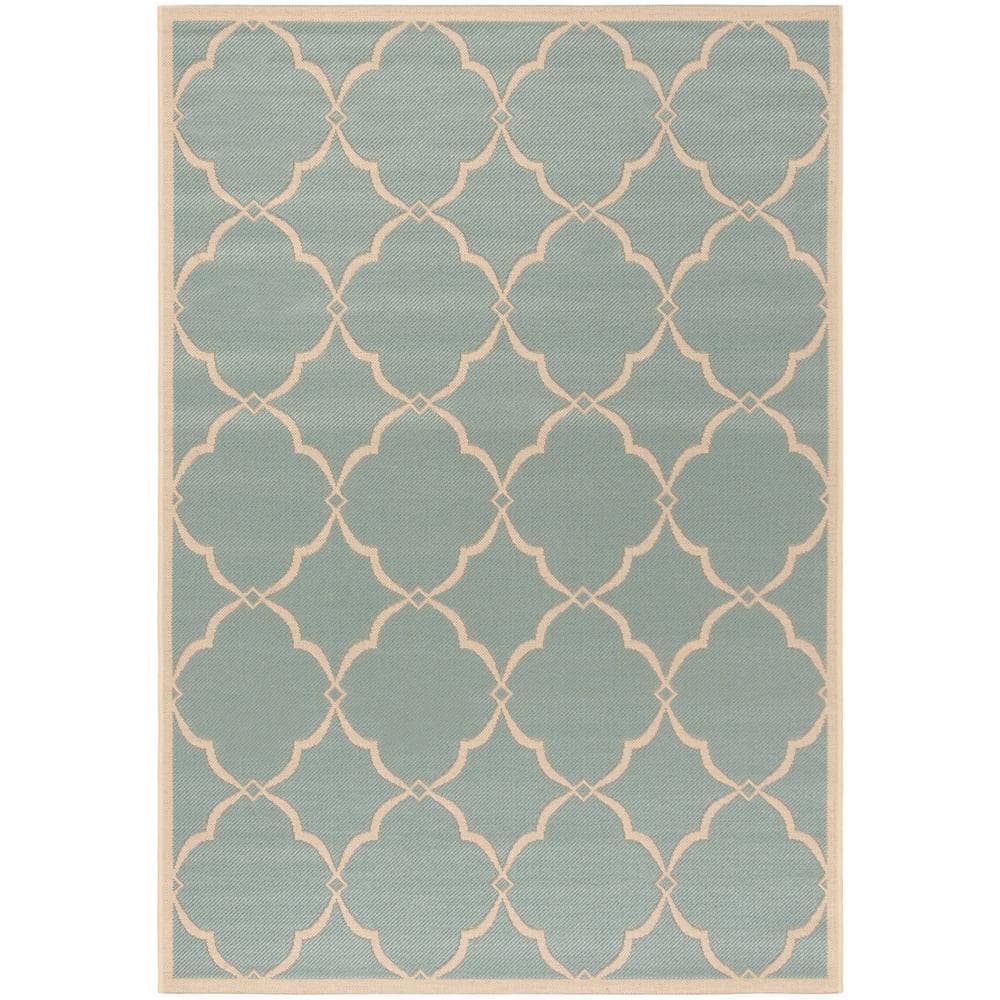 Aqua and Cream Geometric Indoor/Outdoor Area Rug