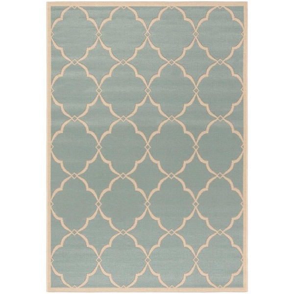 SAFAVIEH Beach House Aqua/Cream 5 ft. x 8 ft. Geometric Indoor/Outdoor Patio  Area Rug
