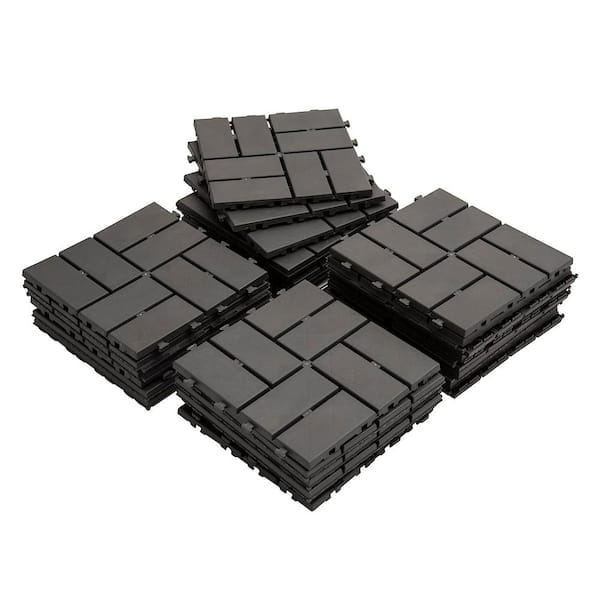 Cesicia 12 in. x 12 in. Outdoor Interlocking Slat Plastic Patio and Deck Tile Flooring in Dark Gray (Set of 27)