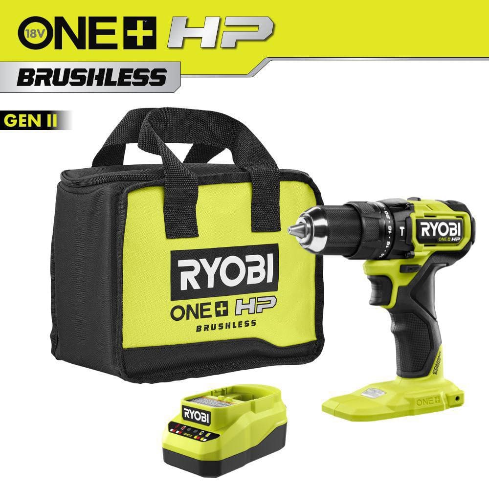 RYOBI ONE+ HP 18V Brushless Cordless Compact 1/2 in. Hammer Drill/Driver Kit with 1.5 Ah Battery and Charger PSBHM02K1 - The Home Depot
