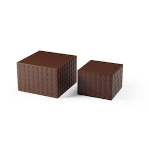 Brown MDF Square Outdoor Side Table 2-Piece