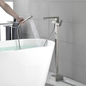 Single-Handle Freestanding Tub Faucet with Hand Shower in Brushed Nickel