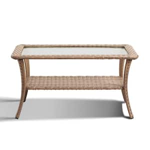 Yellow Rectangle Wicker Outdoor Glass Side Table