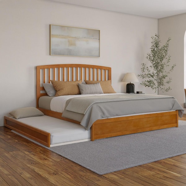 AFI Lucia Light Toffee Natural Bronze Solid Wood Frame King Platform Bed Panel Footboard Twin XL Trundle
