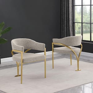 Rory Gray Boucle Fabric Dining Chair Set of 2 with Gold Chrome Base