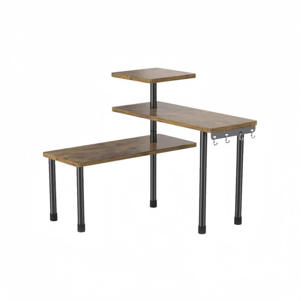 3 Tier Moveable Corner Shelf for Kitchen, Bathroom, Spice Rack, Coffee Area, Over Sink, and Dresser Table, Rustic Brown