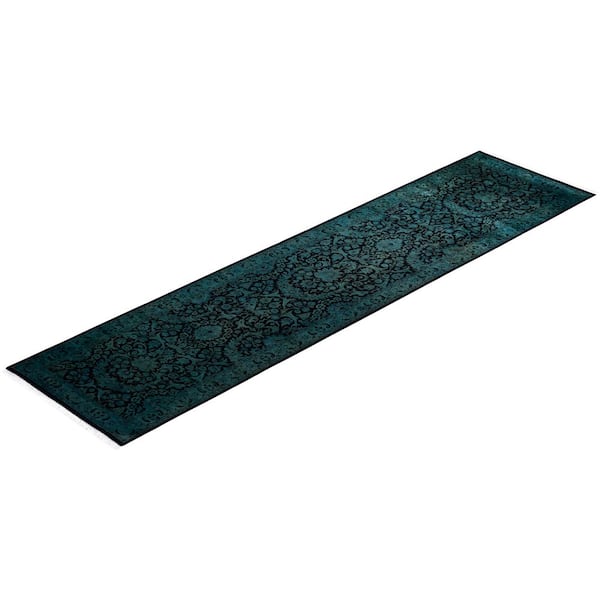 Overdyed Blue 2 ft. 7 in. x 10 ft. 5 in. Wool Indoor Area Rug