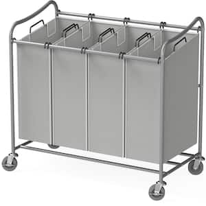 32.3 in. W x 17.5 in. D x 33 in. H Fabric Laundry Basket Hamper with Wheels Silver