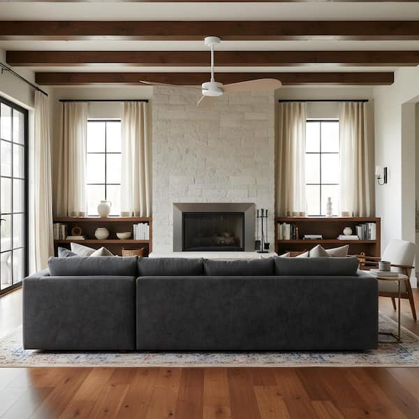 Paddle Smart 52 in. Matte White Downrod Mount Standard Ceiling Fan with Remote and White Cerused Oak Blades