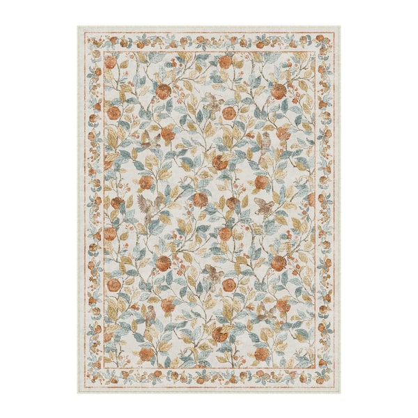 Pomegranate 5 ft. X 7 ft. Beige Floral Area Rug