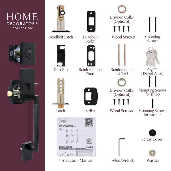 Woodward Matte Black Single Cylinder Door Handleset with Woodcliff Interior Lever