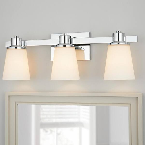 Home Decorators Collection 3-Light Chrome Bath Vanity Light with Bell Shaped Gls 