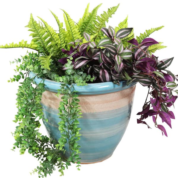 Sunnydaze Purlieu 15 in. Shoreline Ceramic Indoor/Outdoor Planter