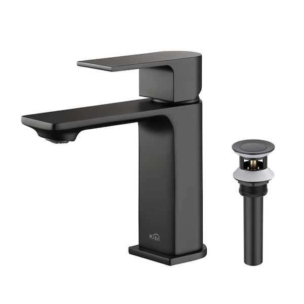 KIBI Single Handle Lever Handle Single Hole Bathroom Sink Faucet with Supply Lines and Pop-Up Drain in Matte Black