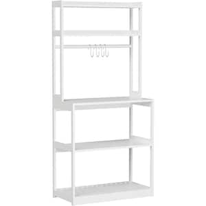 5-Tier White Kitchen Microwave Cart with Storage Shelves and 4-Hooks, Heavy Duty Shelving for Kitchens (Without wheels)