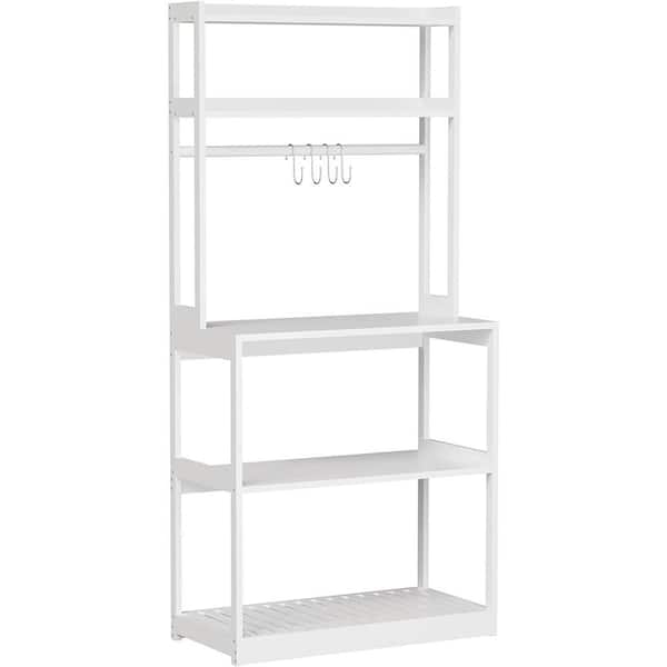 cadeninc 5-Tier White Kitchen Microwave Cart with Storage Shelves and 4-Hooks, Heavy Duty Shelving for Kitchens (Without wheels)