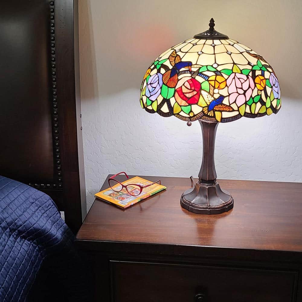 23" Bronze Tiffany Style Stained Glass Table Lamp