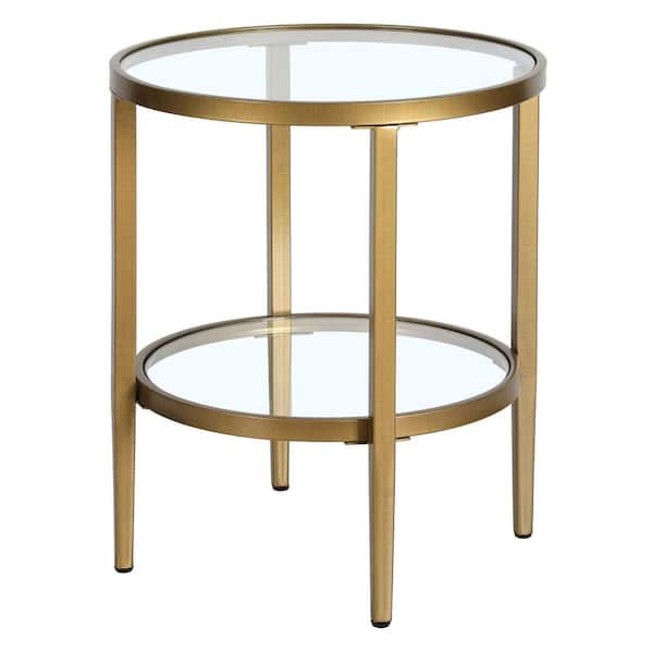 Hera 20 in. Antique Brass Finish Round Glass Top End Table