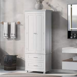 24 in. W x 16 in. D x 63 in. H White Wood Freestanding Linen Cabinet with Adjustable Shelves in White