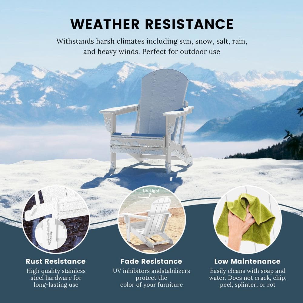Laguna White Poly Folding Adirondack Chair for Outdoor Relaxation