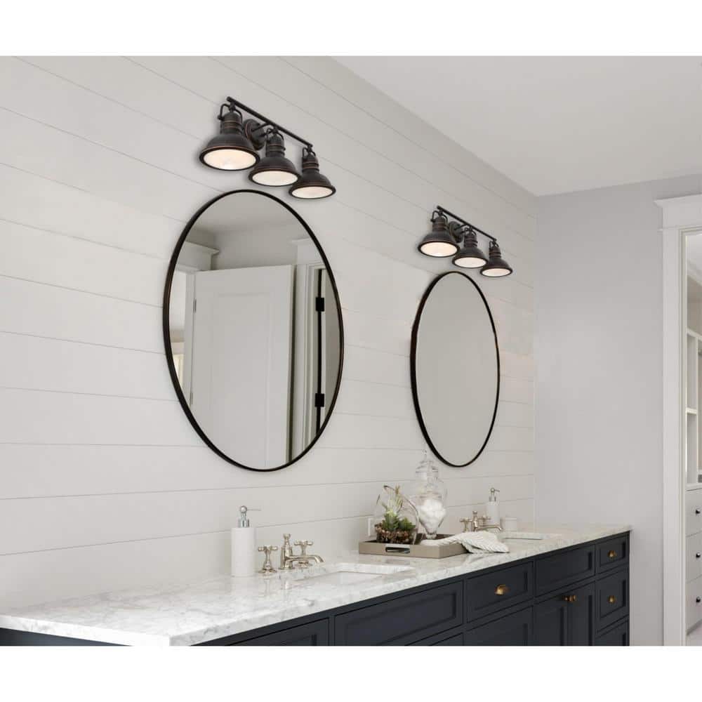 Boswell Vintage-Style Bronze 3-Light Vanity Fixture with Frosted Prismatic Lenses