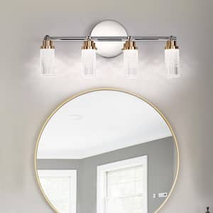 16 in. 4-Light Chrome/Gold Vanity Light with Acrylic Shade