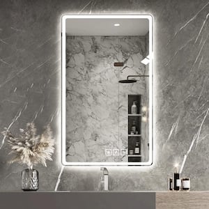 24 in. W x 32 in. H LED Rectangle Frameless White Mirror Wall Mounted Dimmable Makeup Mirror