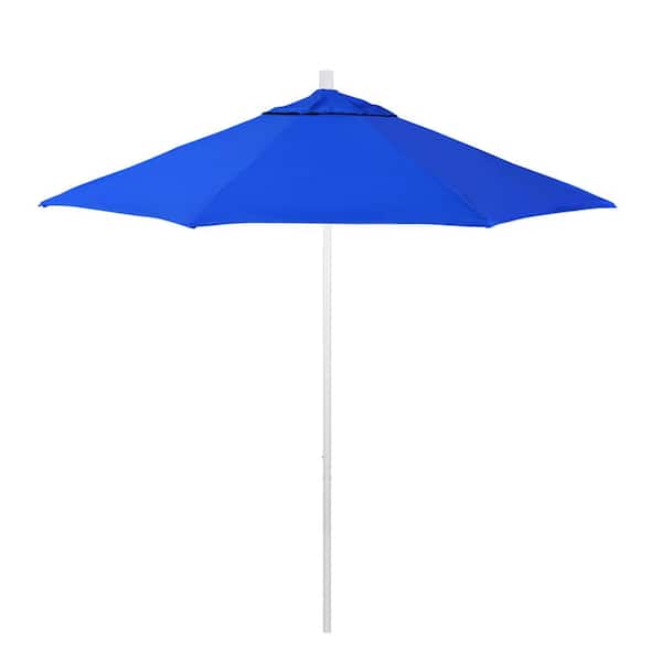 California Umbrella 9 ft. Matted White Aluminum Market Patio Umbrella with Fiberglass Ribs and Push-Lift in Pacific Blue Pacifica Premium