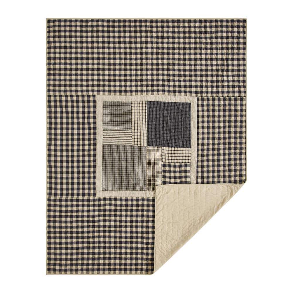 Navy and Khaki Cotton Twin Reversible Quilt