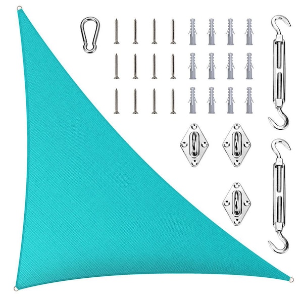 12 ft. x 12 ft. x 17 ft. Right Triangle Sun Shade Sail with Hardware Kit-Turquoise