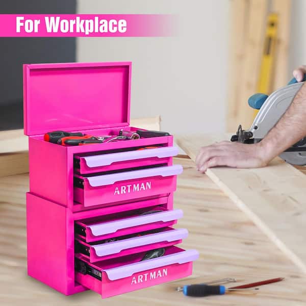 11.22 in. W x 12.66 in. H Purple-Rose Red 5-Drawer Steel Desktop Storage Box for Office, Vanity, Craft Room