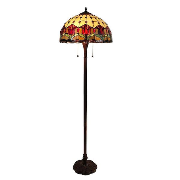 HomeRoots 62 in. Espresso 2 Dimmable (Full Range) Standard Floor Lamp for Living Room with Glass Dome Shade
