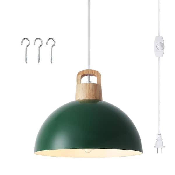 LWYTJO 1-Light Green Modern Pendant Light Fixture with Plug-In Switch for Dining Room, No Bulbs Included