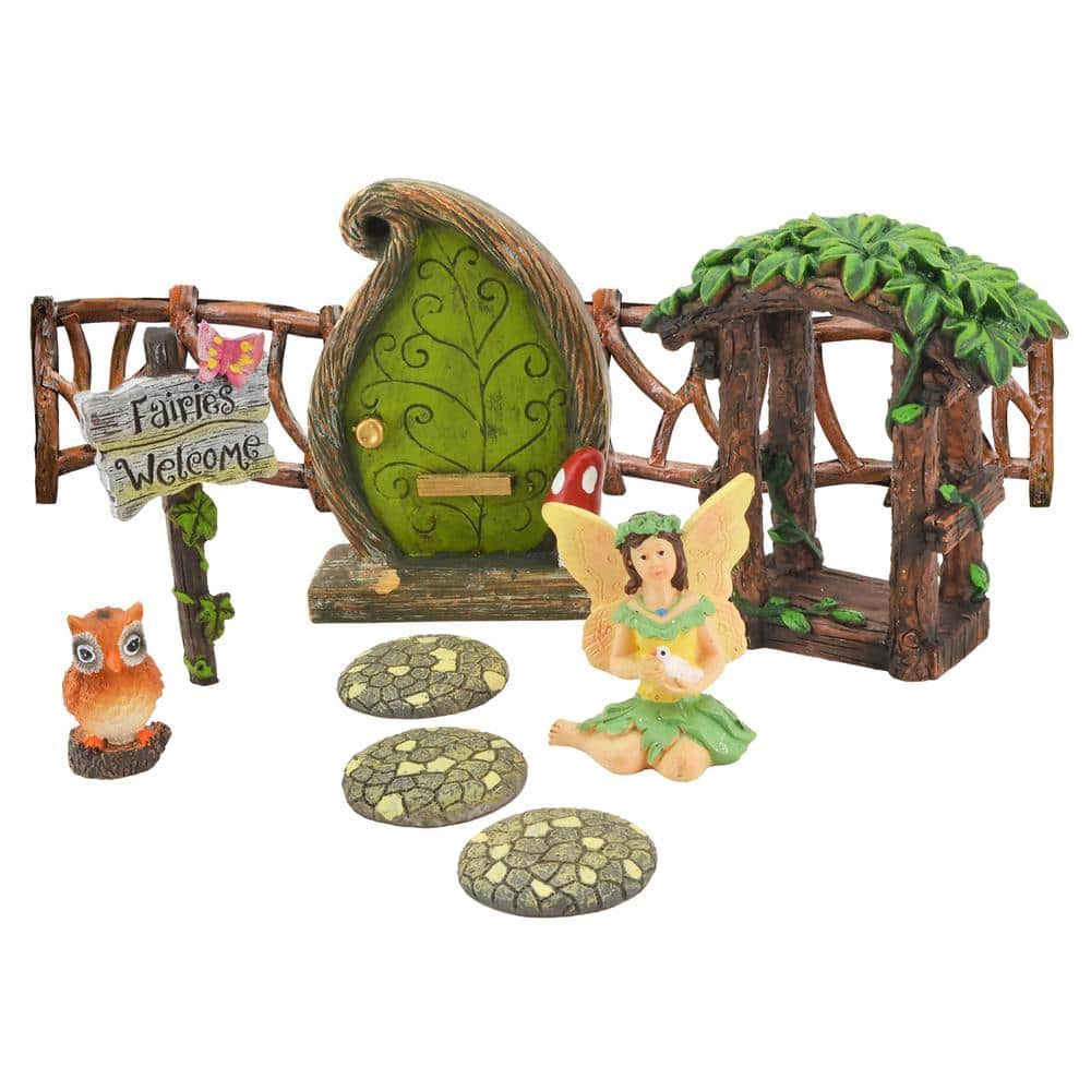 Enchanted Forest Polyresin Fairy Garden Kit with Accessories