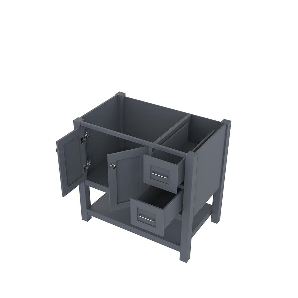Gray Solid Wood Freestanding Vanity Base with Open Shelves