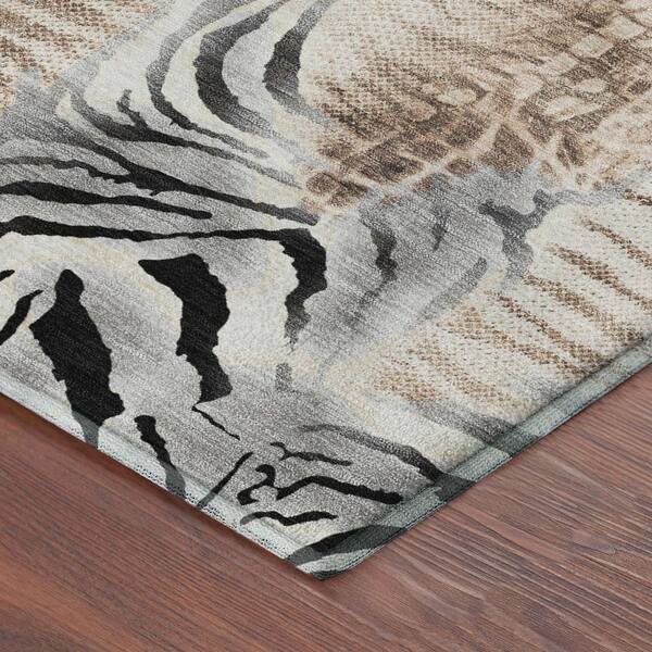 Mayfield Premium Machine Washable Abstract AMF2276 Ivory 5 ft. x 7 ft. 6 in. Area Rug
