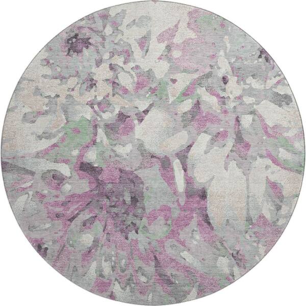 Mayfield Premium Machine Washable Abstract AMF2340 Blush 8 ft. x 8 ft. Round Rug