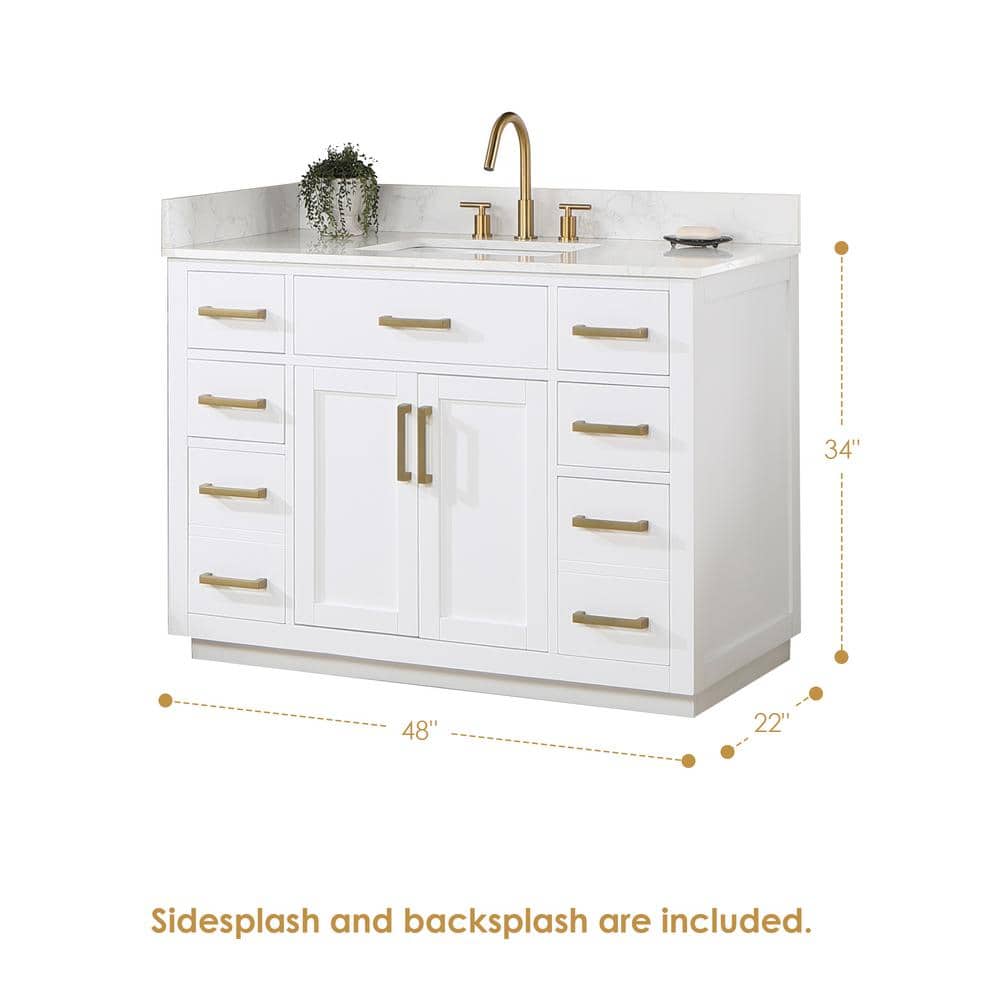 Gavino 48" White Wood Vanity with Composite Stone Top