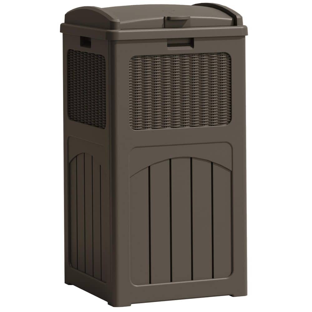 Patiowell 36 gal. Resin Outdoor Trash Can, Plastic Deck Box in Brown ...