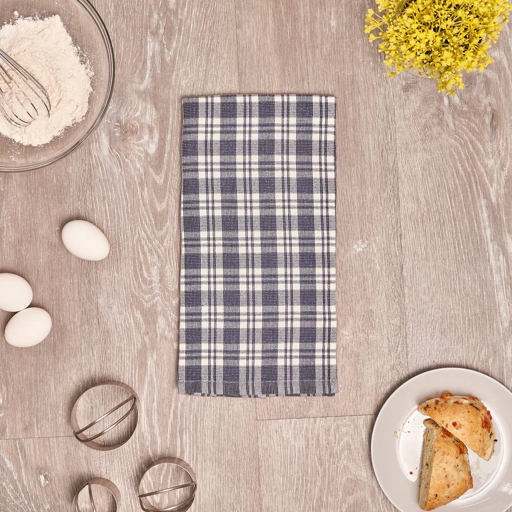 Navy and White Plaid Cotton Kitchen Towels Set of 3