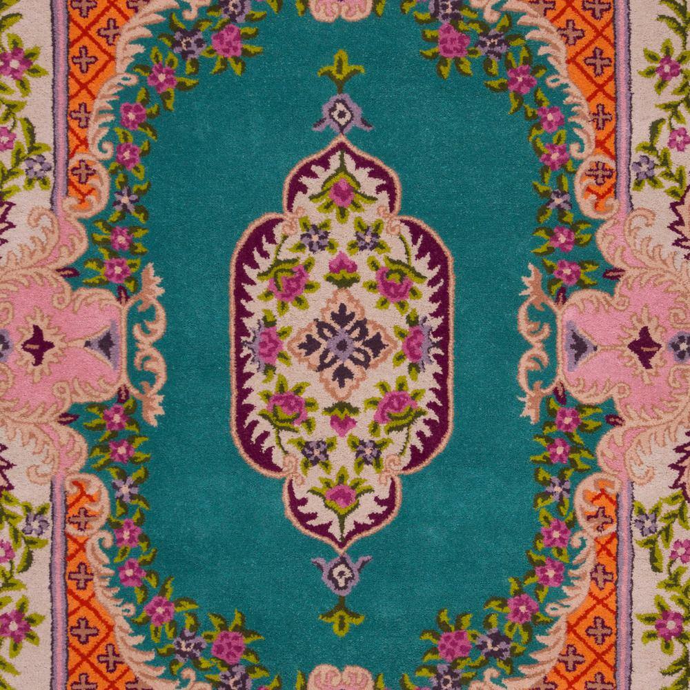 Handmade Tufted Wool-Viscose Blend Rectangular Rug in Blue/Pink, 8' x 10'