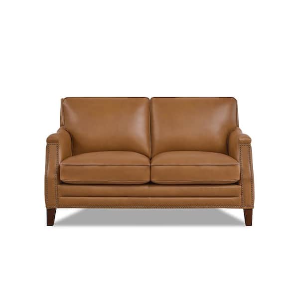 Hydeline Camano 61 in. Cognac Solid Leather 2-Seater Loveseat