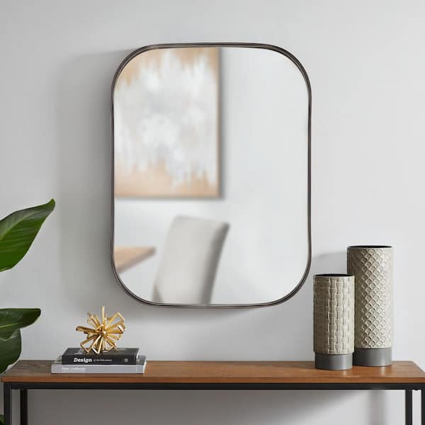 Home Decorators Collection Medium Rectangle Dark Bronze Modern Mirror with Deep-Set Frame and Rounded Corners (32 in. H x 24 in. W)