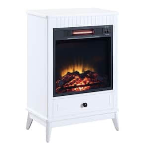 13 in. White Rectangle Wood End Table with LED Electric Fireplace and 1-Drawer