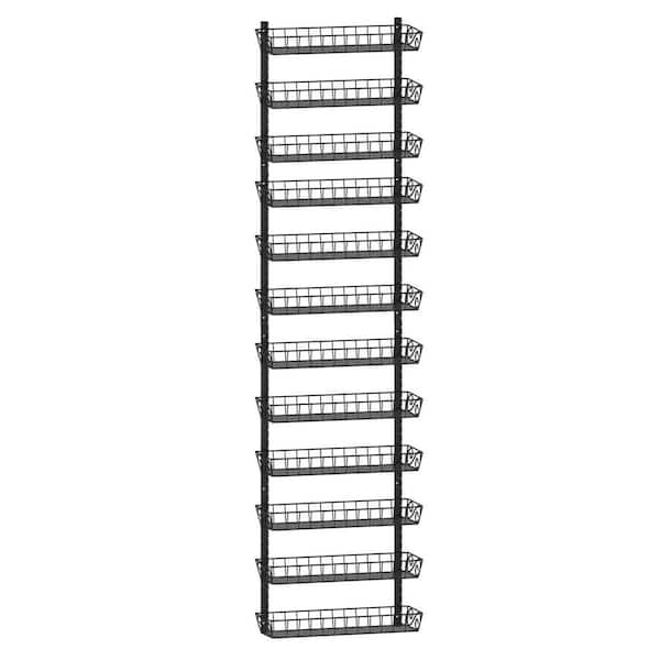 Adjustable Wall Mount Spice Rack Organizer 12-Tier Black Multi-use Hanging Spice Shelffor Kitchen Pantry Cabinet