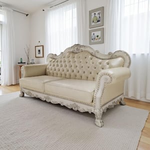 Ally 37.5 in. Straight Arm Faux Leather Rectangle Sofa in White and Silver