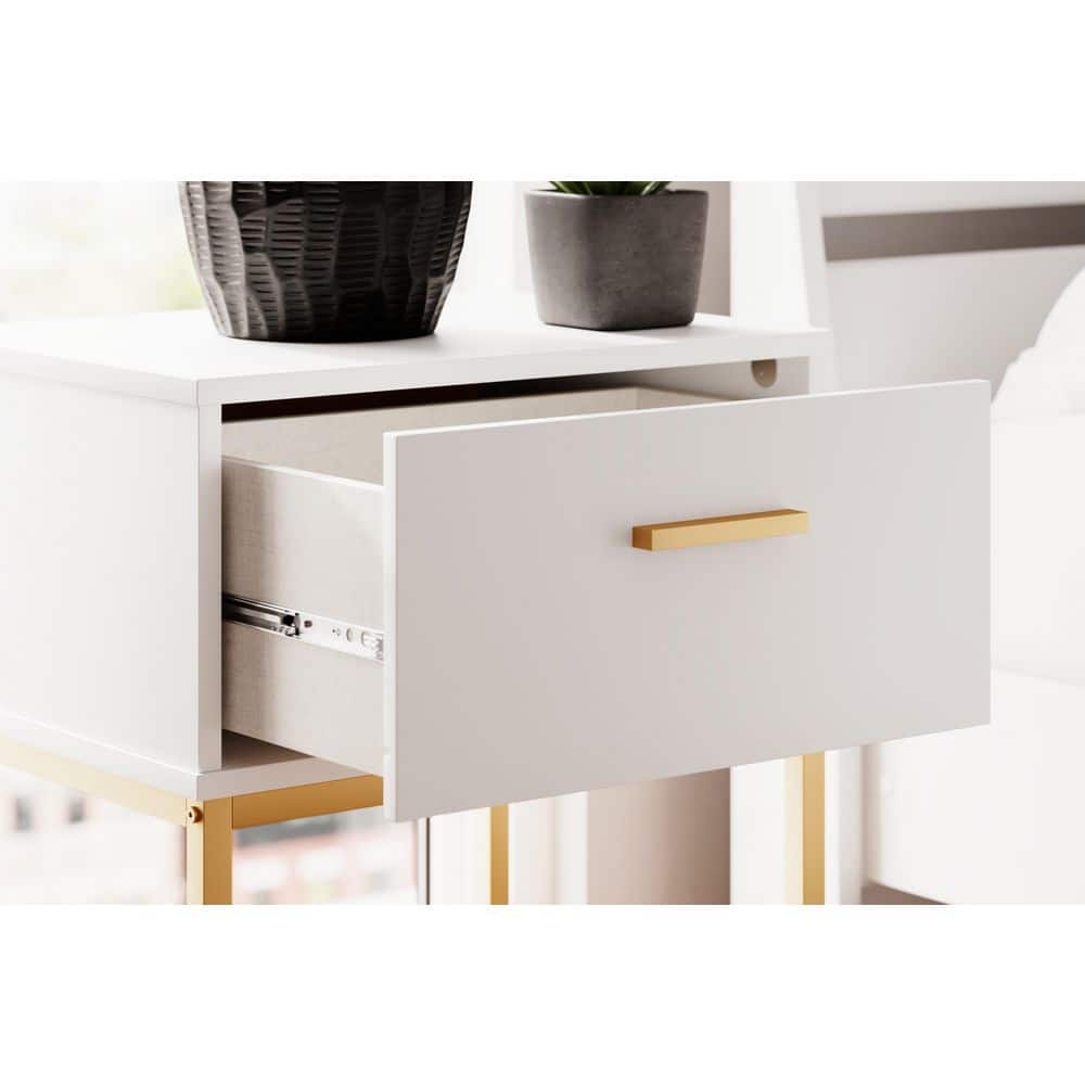 White and Gold 1-Drawer Nightstand with Metal Legs