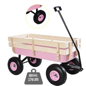 3 cu. ft. Outdoor Steel Frame Pink 10 in. Pneumatic Tires Wagon All Terrain Pull with Removable Side Panels Garden Cart